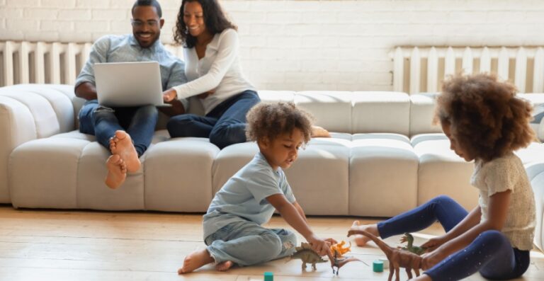 family relaxing at home