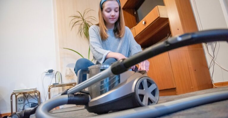 kids vacuuming at home
