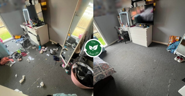 before and after - cluttered bedroom