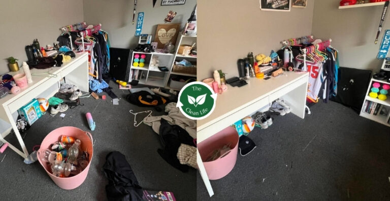 before and after - cluttered bedroom