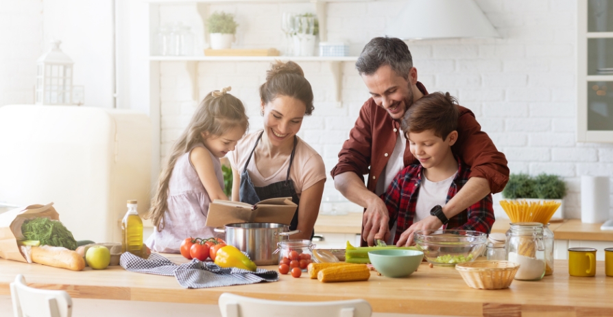 Family cooking together